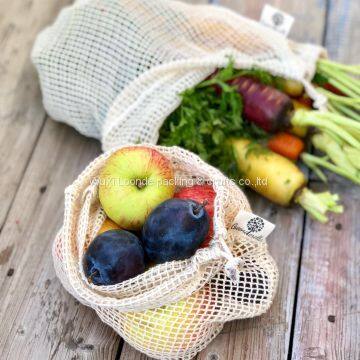 Set of 2 (l + m) natural, organic cotton shopping nets bags