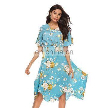 LAITE D2151 Women Printed Casual Dresses Ladies Short Sleeve V-neck Casual Dresses photo-3
