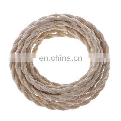 Antique Cloth Covered Beige Color Twisted Electrical Cord Vintage Fabric Braid Cable Textile Pendant Chandelier Wire 2*0.75mm