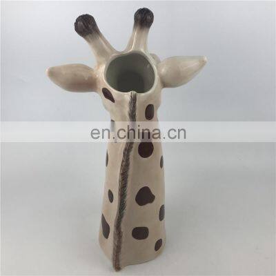 Cute Hand Painted 3D Giraffe Animal Head Shaped Ceramic Flower Vase for Home Decor