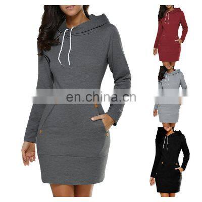 2021 fashion plain pockets pullover casual Hoodies women long sleeve hoodies dress