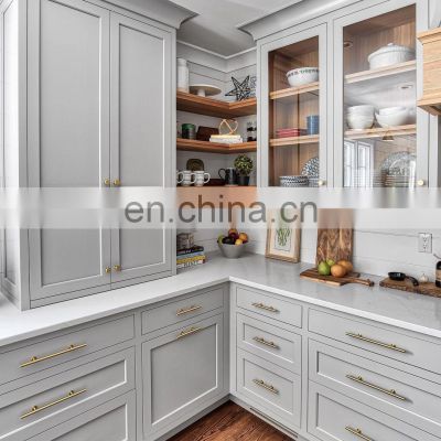 Solid Wood Plywood Shaker Style Doors Kitchen Furniture Gray Lacquer Painting Finished Kitchen Cabinets with Double sink