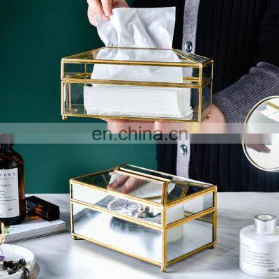 Tissue Box New Modern Home Decorative Container Luxury Gold Facial Car Holders Cover Metal Mirror Acrylic Glass Paper Tissue Box