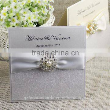Beige Silver Color Ribbon Luxury Bengali Wedding Invitation Card photo-4