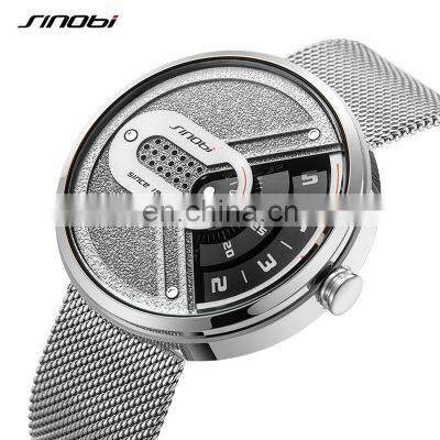 SINOBI Mens Inovative Wristwatch Masculinity Sports Watchs Black and Sliver Watch Rotating Dial Watch