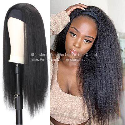 Wholesale Vendor Cuticle Aligned Natural Color no Glue Human Hair Headband Wig Kinky Curly photo-2