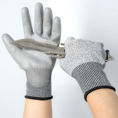 13 Gauge Polyester Cut-resistant Pu Coated Anti Cut Safety Work Gloves for Construction