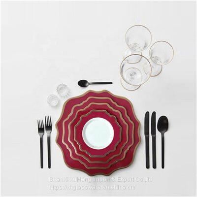 Factory Customized Red Gold Ceramic Dinnerware Plate Set With Sun Flower Design photo-2
