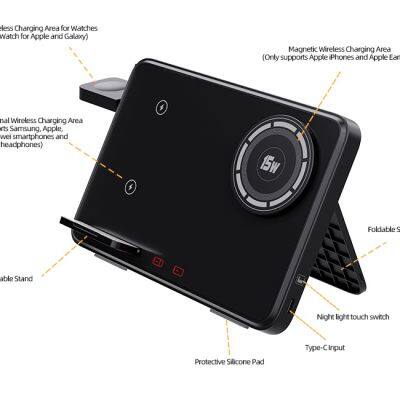 2024 New Foldable Cell Phone Holder Multifunctional 4 in 1 Wireless Charger For IPhone and Samsung Series With Warm Night Light photo-5