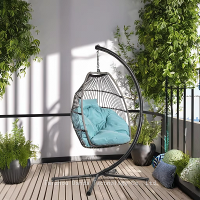 Outdoor Durable Rattan Foldable Hanging Egg Chair With Cushion