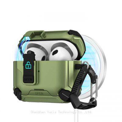 Caja de protección con candado seguro, soporte con llavero y funda para auriculares para AirPods Pro 2/AirPods 4, resistente a impactos