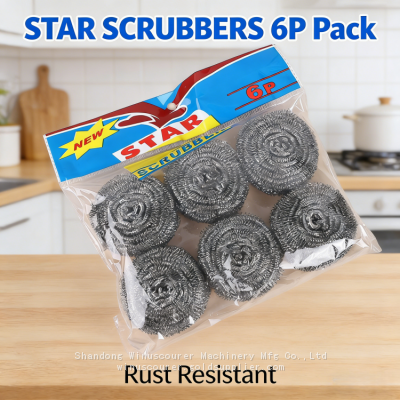 Restaurant 6pcs Pack Grade Steel Scrub Ball Steel Wire Scourer Ideal for Commercial Kitchens & Cafeterias