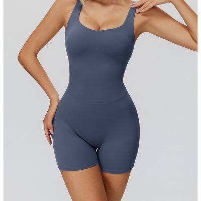 Wholesale Activewear Quick Drying Yoga Fitness Wear Set Workout Sport One Piece Yoga Jumpsuit for Women photo-3