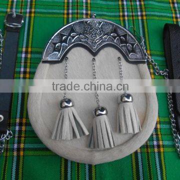 Full Dress Bowin Skin Sporran With Celtic Design Cantle Made Of Leather Material