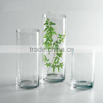 Hand Blown Straight Clear Glass Vase; Cheap Glass Vase