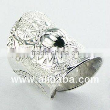 Embossed Ornaments Convexed Sun Shiny Silver Cylinder Ring