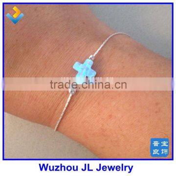 Wholesale Price 9*12MM Blue Cross Opal Charm Bracelet