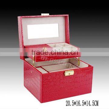 2015NEW Faux Crocodile Jewelry Box JEWEL faux leather jewellery box,standing mirror jewelry box,jewelry packing box for home use