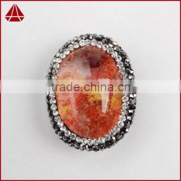 Red CZ paved egg shape natural rutilated phantom quartz crystal bead jewelry