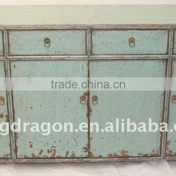 Chinese Antique Gray Blue Four drawer four door Kang cabinet 151*44*76cm