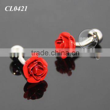 3D Red Rose Shaped Sleeve Shirt Enamel Cuff Links For Party Fashion Alloy Silver Metal Souvenir Wedding Cufflinks photo-5