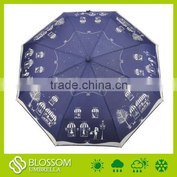 3 fold black coating frame printed umbrella, fashion custom print umbrella