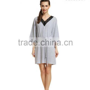 Modal Sleepshirts Sexy Lace Nightskirt for women Three Quarter Sleeve V-neck Nightgown