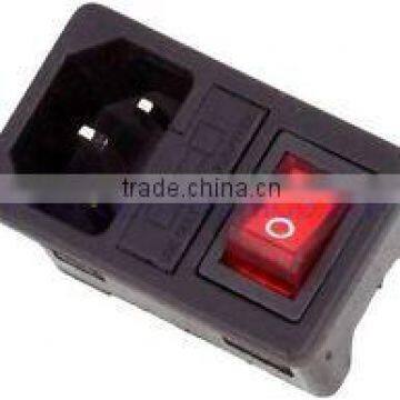 IEC320 C14 Red Light Rocker Switch Fused fuse Inlet Male Connector Plug AC-010