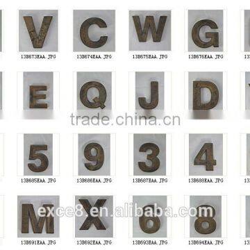 Handmade vintage metal letters and numbers for decorative