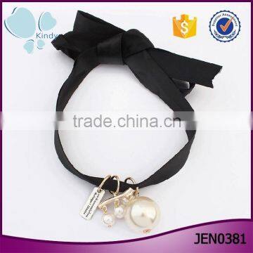 New trending ladies elegant black ribbon necklace with pearl