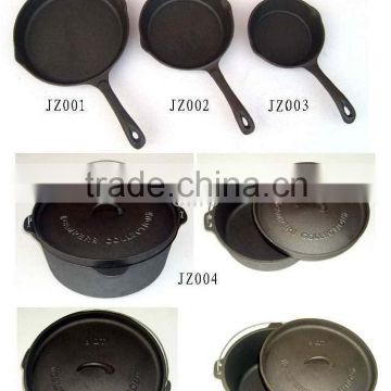 cast iron pan and dutch oven and fry pan