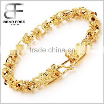 Men's 18K Gold-Plated Cool Domineering Double Dragon Clasp Copper Bracelet