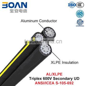 Triplex Secondary URD, URD Cable, 600 V, Al/XLPE (ANSI/ICEA S-105-692)