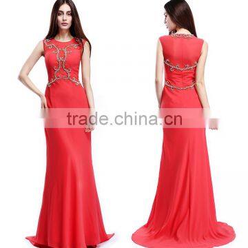 Jewel Illusion Neck Mermaid Chiffon Western Paris Ladies Evening Dress photo-4