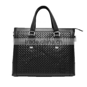 Newest men's briefcase black woven briefcase leather briefcase