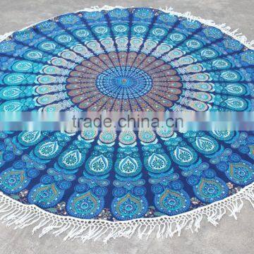 Round Mandala turquoise Beach Sheet Tapestry Gold Print Indian Wall Hanging Hippie Indian Tapestry Bohemian Wall Hanging