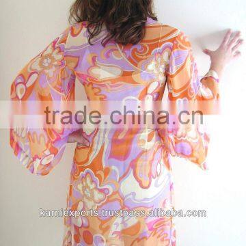 printed pareos kaftans indian style chiffon fabrics exporters , Chiffon kaftan & ponchos dress