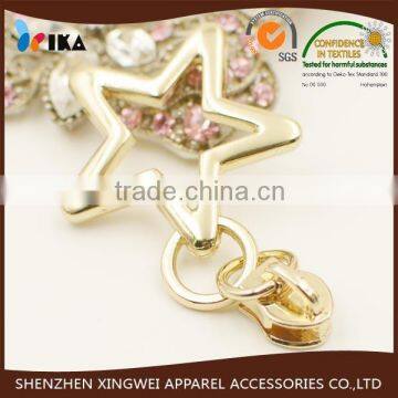 shining golden star metal zipper slider for decorating clothes