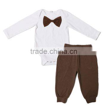 new summer baby boys clothing sets white shirt with brown bowknot and brown pant for baby boys clothing two pieces sets