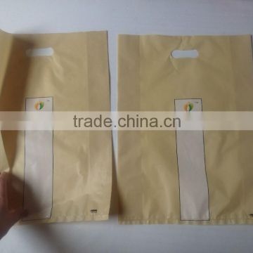 Plastic HDPE Golden Color Die Cut Handle Shopping Bag With Side Gusset For Food Taken-out