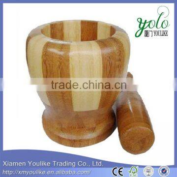 Mortar and Pestle Bamboo garlic Masher Spice Crusher Grain Dehusking