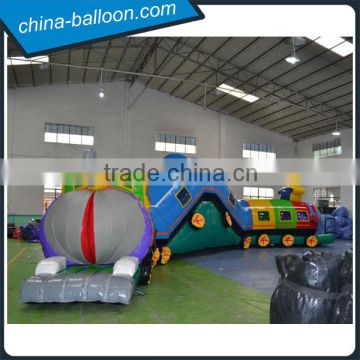 outdoor commercial big train inflatable obstacle courses / giant inflatable train bouncer