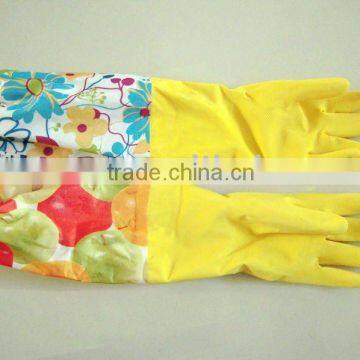 Spray Flock Lined Yellow Dish Washing Latex Nitrile Rubber