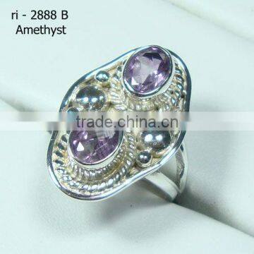 925 Sterling Silver Purple Amethyst Semi Precious Stone Ring