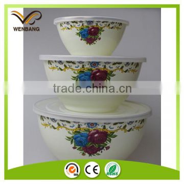 3 pcs enamel iron cast deeping mixing bowl set