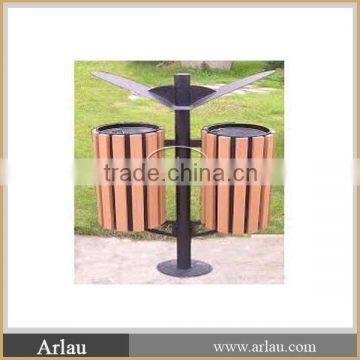 Outdoor double recycle wood trash bin for sale