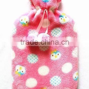 rubber hot water bottle with pink dots fleece cover