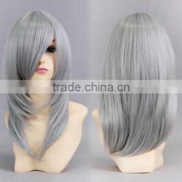 Long straight sliver silk wave wig with big bangs for woman N438