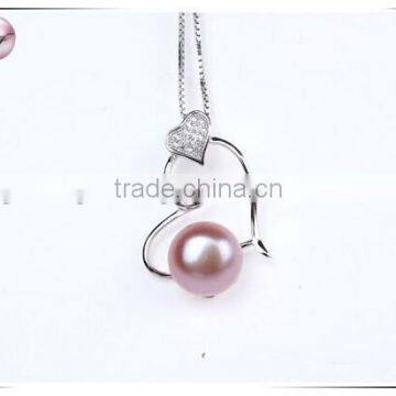 Purple Fresh water pearl 925 silver heart pendant necklace