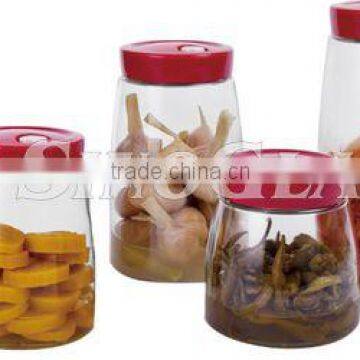 SINOGLASS 4 pcs PLASTIC lid EASY HANDLE auto air releasing preserving glass Storage canister jar set